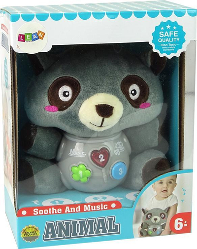 Lodër pelushi interaktive Leantoys Raccoon, me muzikë dhe drita, 6m+, gri