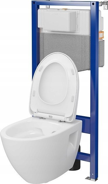 Set kornizë e fshehtë WC Cersanit Aqua 50 Mech, Moduo Plus Oval CleanOn, ulëse Slim Wrap, e bardhë