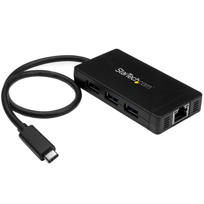 Хаб USB со 3 порти и Етернет, USB 3.0, USB C, сив