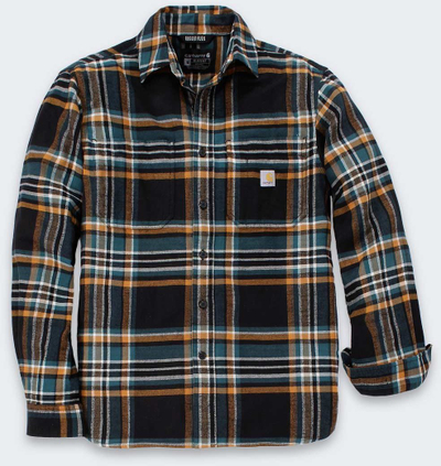 Këmishë flanel për meshkuj Carhartt Rugged Flex Relaxed Fit, mëngë të gjata, madhësia S, e zezë