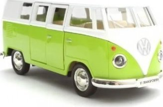 Lodër maketë Daffi Volkswagen Samba Bus, hologram, dyer që hapen, jeshile me të bardhë