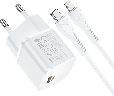 Karikues muri HOCO N10, USB-C PD 20W, kabllo USB-C në Lightning 1m, i bardhë