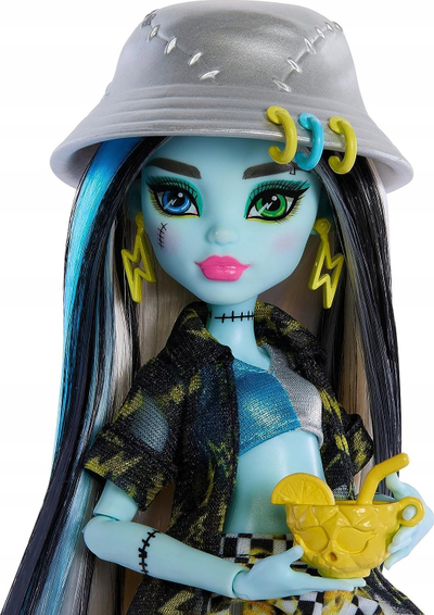 Kukull Monster High Frankie Stein Scare-adise Island, me rroba banje, me aksesorë, shumëngjyrëshe