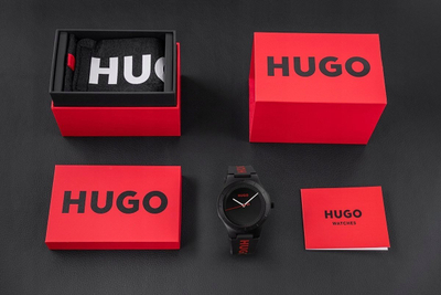 Orë dore Hugo HUGO #LIT, rrip silikoni, 5 ATM, e zezë