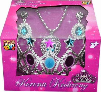 Set aksesorësh princeshë Crown of the Princess, kurorë me kristale, vathë edhe varëse, argjendtë