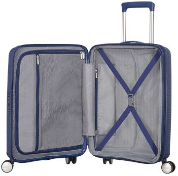 Кабински куфер American Tourister Soundbox Spinner, големина кабина, темно сина