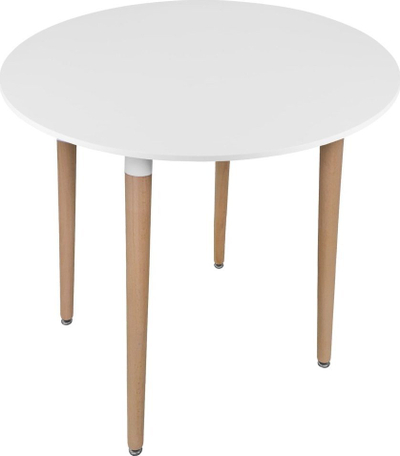 Маса KAMI Round, 80cm, дрвени нозе природна боја, бела