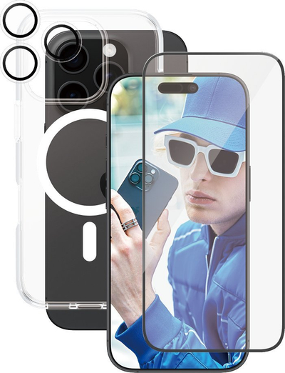 Set mbrojtës telefoni CARE by PanzerGlass Flagship 3‑në‑1, për iPhone 16 Pro 6.3", MagSafe, transparent