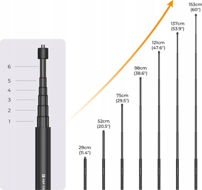 Monopod Kf Kf09.132, tripod selfie 153cm, për GoPro DJI Insta360, i zi