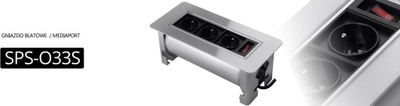 Prizë e integruar tavoline Rotary Lockable, 3x AC, buton ON OFF, inox