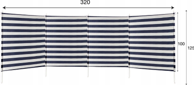 Paravan plazhi Aktive Beach, 4 panele, 3.2m, blu me vija të bardha