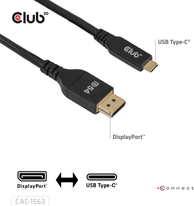 Adapter kabllor USB C në DisplayPort Club3D CAC-1563, 2 m, 8K, i zi