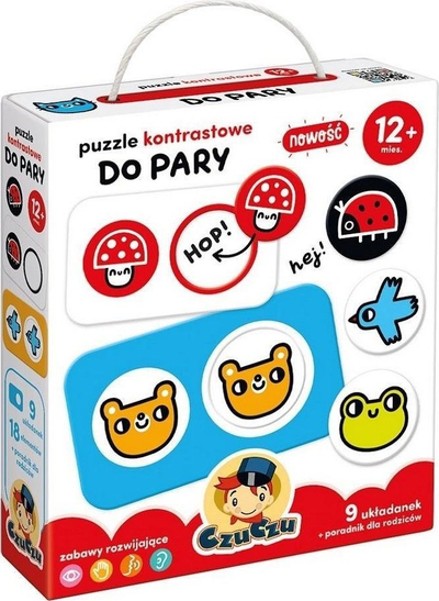 Puzzle çift për fëmijë Bright Junior Media CzuCzu Contrast, 9 puzzle, prej 12 muajsh