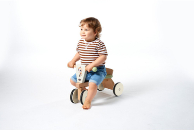 Biçikletë balancuese druri Tiny Love Wooden Baby Trike, rrota me gomë, dizajn i rehatshem natyral