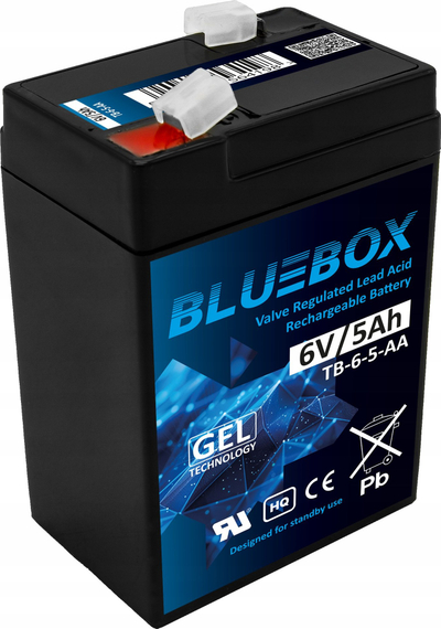 Bateri xhel BLUEBOX 6V 5Ah, e mbyllur, pa mirëmbajtje, e zezë