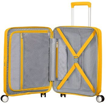 Кабински куфер American Tourister SoundBox, проширлив, 4 тркала, жолт