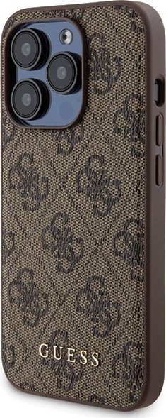 Set aksesorësh Guess 4G Metal Logo për iPhone 15 Pro, me Power Bank 5000mAh, kafe