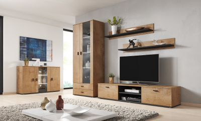 Raf muror Cama SOHO POL LEF, 125 x 20 x 20 cm, set 2 copë, i zi mat