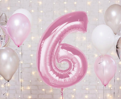 Balonë folje numër 6, 92 cm, rozë e çelët