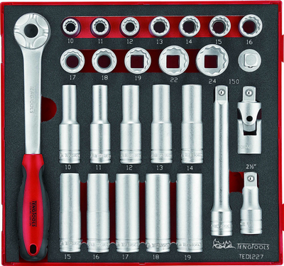 Set çelësash gogë Teng Tools TED1227, 27 copë, 1/2", 12-këndësh