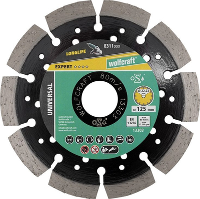 Disk prerës me diamant Wolfcraft 8311000, 125 mm, për beton dhe gur, gri