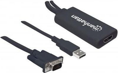 Kabllo adapter Manhattan 152426, HDMI në VGA, USB A, 0.3m, e zezë