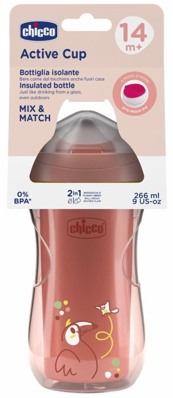 Чаша за тренирање Chicco Active Cup 14m+, 266ml, за деца, розова