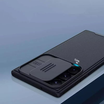 Mbrojtës telefoni Nillkin CamShield Pro për Samsung Galaxy S23 Ultra, kapak që rrëshqet te kamera, TPU i fortë, i zi