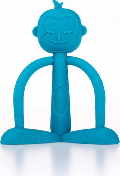 Dhembal silikoni për beba GiliGums Monkey, në formë majmuni, 3m+, ngjyrë turquoise