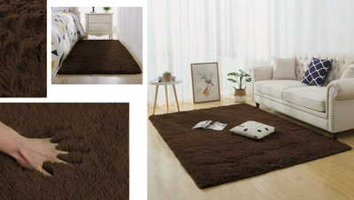 Tapet shaggy Thick Soft Plush, 60x120cm, fibrë sintetike, kafe e errët