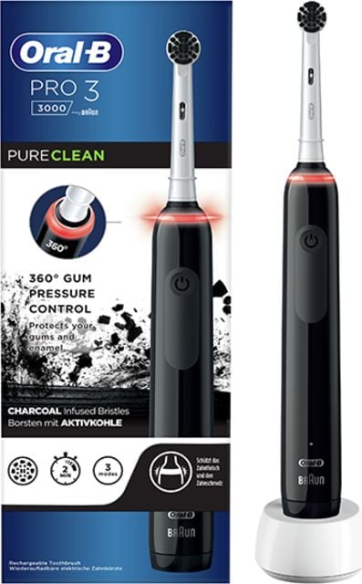 Furçë dhëmbësh elektrike Oral-B Pro 3 3000 PureClean, 3 modalitete, sensor presioni, e zezë