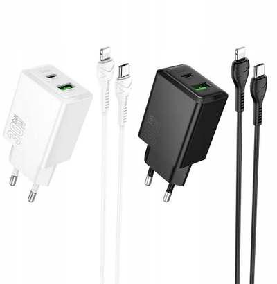Karikues udhëtimi Hoco N71, 30W GaN, USB-C edhe USB-A, i bardhë