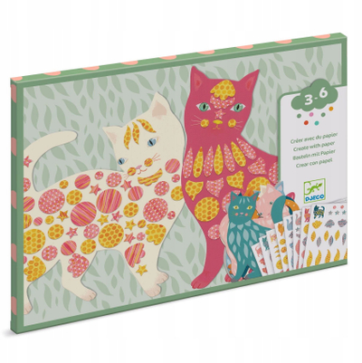 Loja kreative me ngjitëse Djeco Cute Cats, 8 forma mace, 6 fletë ngjitëse, shumëngjyrëshe