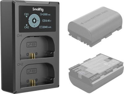 Karikues SmallRig 4084 për bateri Canon LP-E6, i dyfishtë, LCD