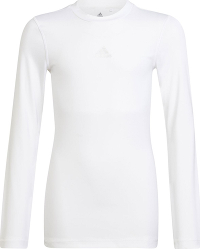 Bluzë kompresuese për kalamaj adidas Techfit Jr H23156, me mëngë të gjata, e bardhë