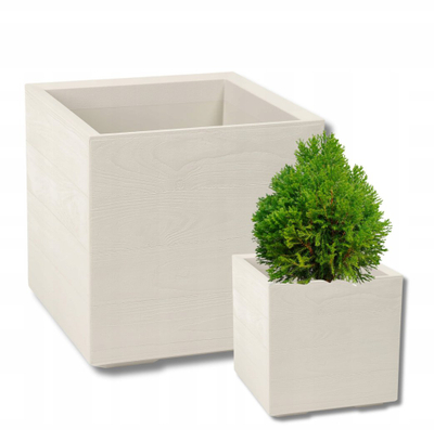 Vazo dekorative LAMELA KARO, 30x30x30 cm, plastikë e ricikluar, krem