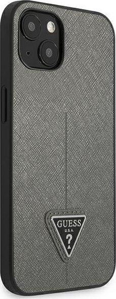 Mbrojtëse telefoni Guess Saffiano Triangle Logo për iPhone 14 6.1", hardcase, argjendtë