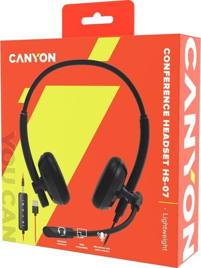 Kufje konferencash Canyon HS 7, 3.5mm dhe USB, mikrofon me anulim zhurme, të zeza