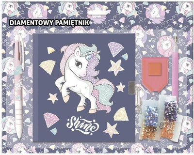 Ditar kreativ Derform Diamond Unicorn 14, me bravë, me stilolaps 3 ngjyrash, shumëngjyrëshe
