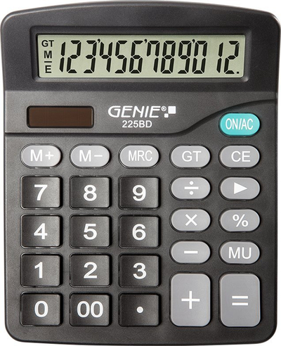 Kalkulator desk Genie 225 BD, 12 shifra, me energji diellit, i zi