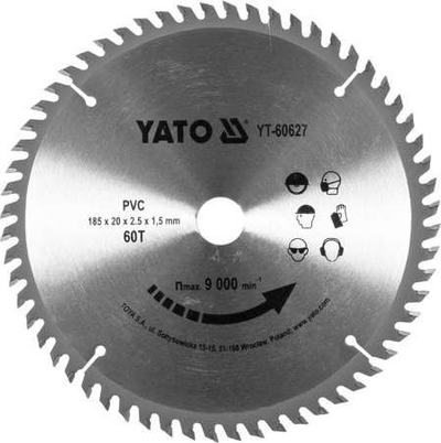 Disk sharrë rrethore Yato YT-60627, 185mm, 60T, për PVC