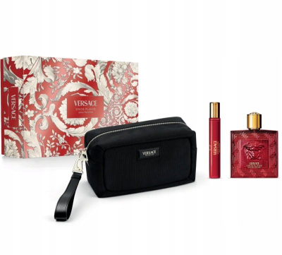 Set parfumesh Versace Eros Flame pour Homme, 100ml EDP, 10ml EDP, çantë tualeti e zezë