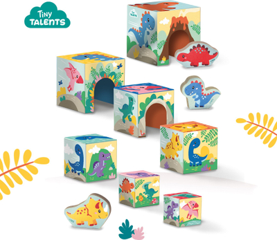 Set lodrash SES Creative Stacking Blocks Tower me figura dinosauri, 7 blloqe druri, me ngjyra të ndryshme