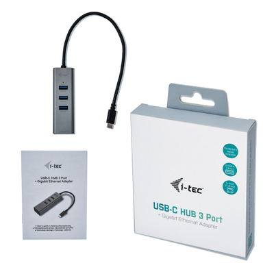 Qendër USB-C I-tec Metal, 3 porta, Gigabit Ethernet, e zezë