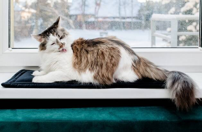 Tapet për dritare për mace Warm Window Sill Velvet, 25x70cm, i zi