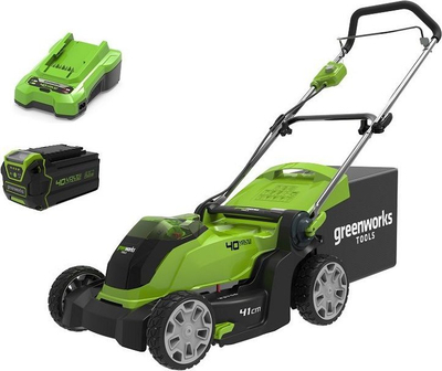 Kosë bari me bateri Greenworks G40LM41K4, 40V, 41 cm, 4Ah, jeshile me të zezë