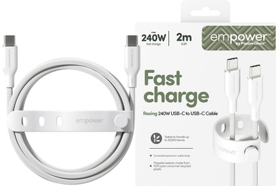 Kabllo USB C PanzerGlass Empower by Racing, 240W, 2m, e bardhë argjendi