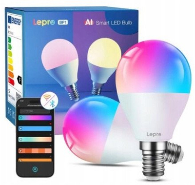 Llambë inteligjente Lepro BP1 AI E14, RGB, WiFi Bluetooth, shumëngjyrëshe, set 2 copë