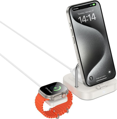 Karikues me valë Hoco CQ16A 3-në-1, 5W, për Apple Watch dhe telefon, i bardhë