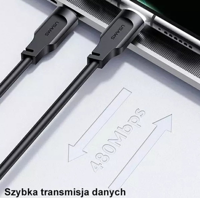 Kabllo USB Usams Lithe Series, USB C me USB C, 1.2 m, 100W, e zezë